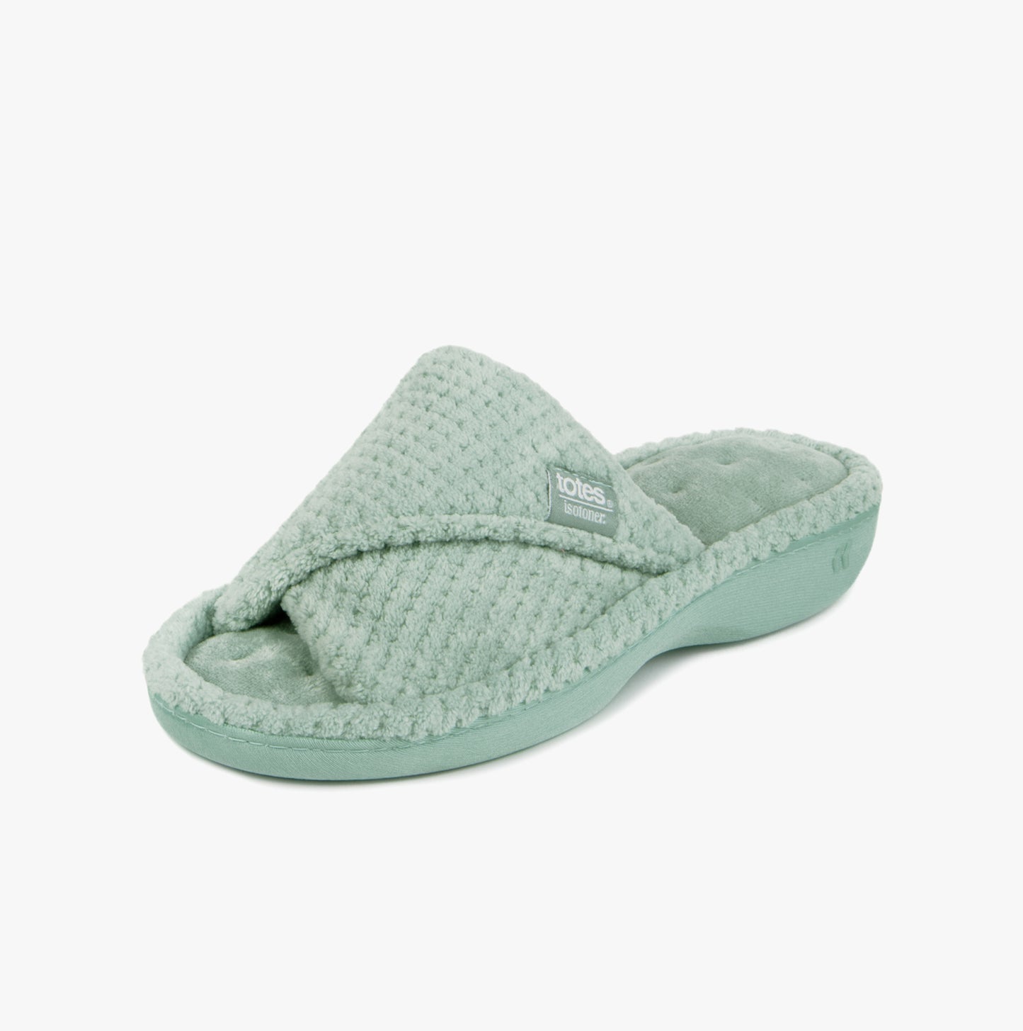Totes Isotoner POPCORN TURNOVER OPEN TOE Womens Mule Slippers Mint