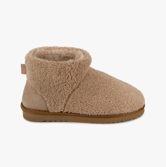 Totes Isotoner CURLY FUR BOOT Womens Bootie Slippers Natural