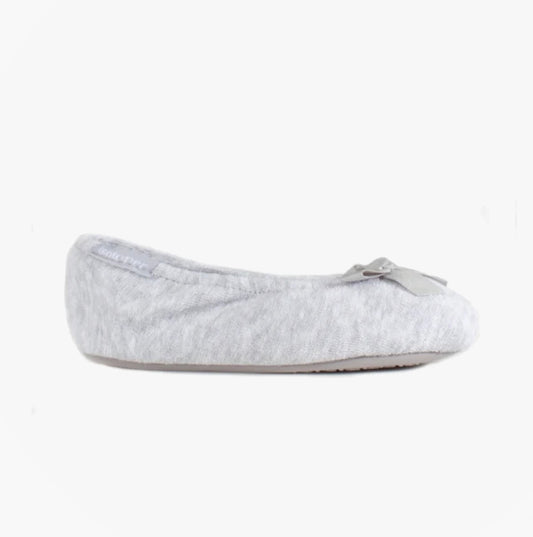 Totes Isotoner STRETCH TERRY BOW Womens Ballerina Slippers Grey