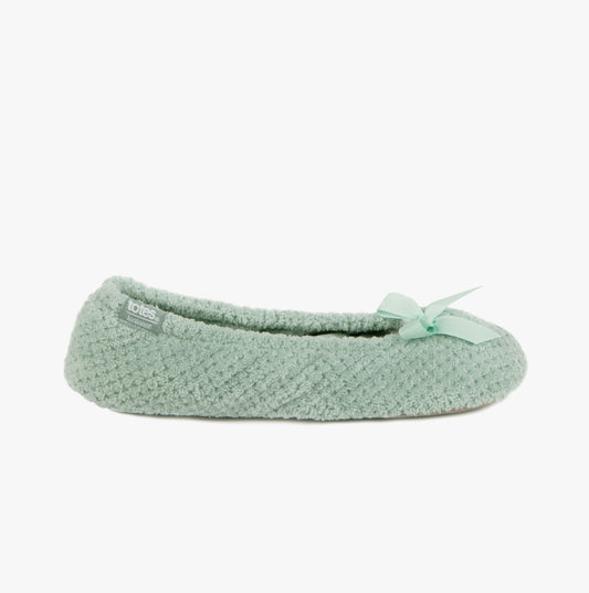Totes Isotoner POPCORN BALLET Womens Ballerina Slippers Mint