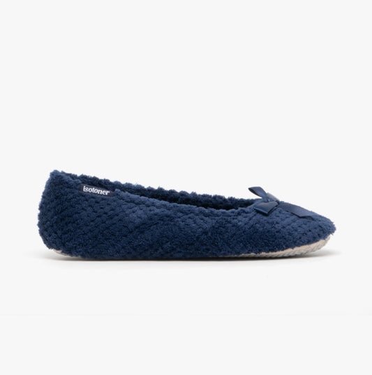 Totes Isotoner POPCORN BALLET Womens Ballerina Slippers Navy
