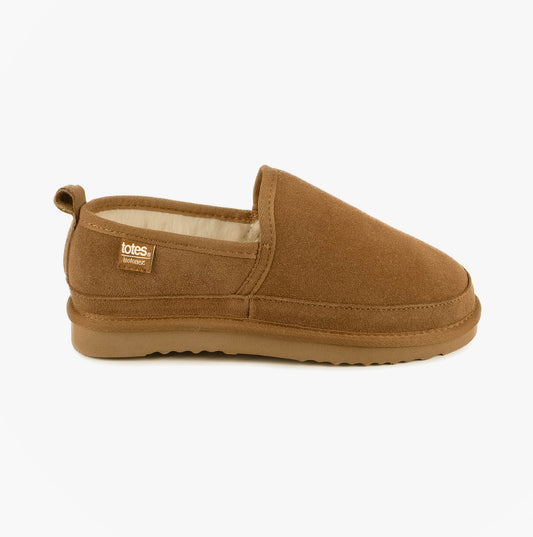 Totes Isotoner REAL SUEDE FULL BACK Mens Full Back Slippers Tan