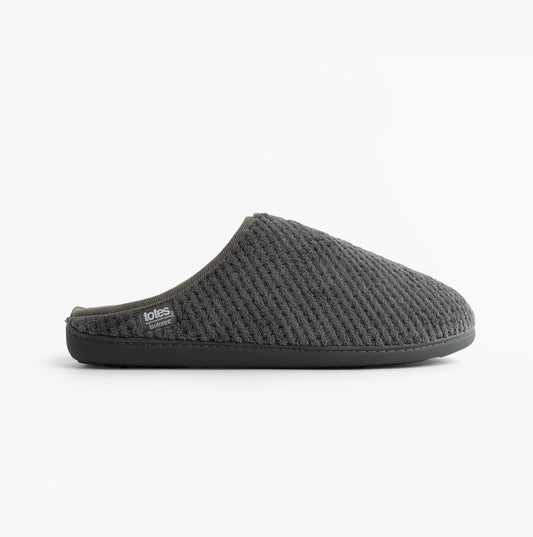 Totes Isotoner SWEPT BACK POPCORN MULE Mens Mule Slippers Grey