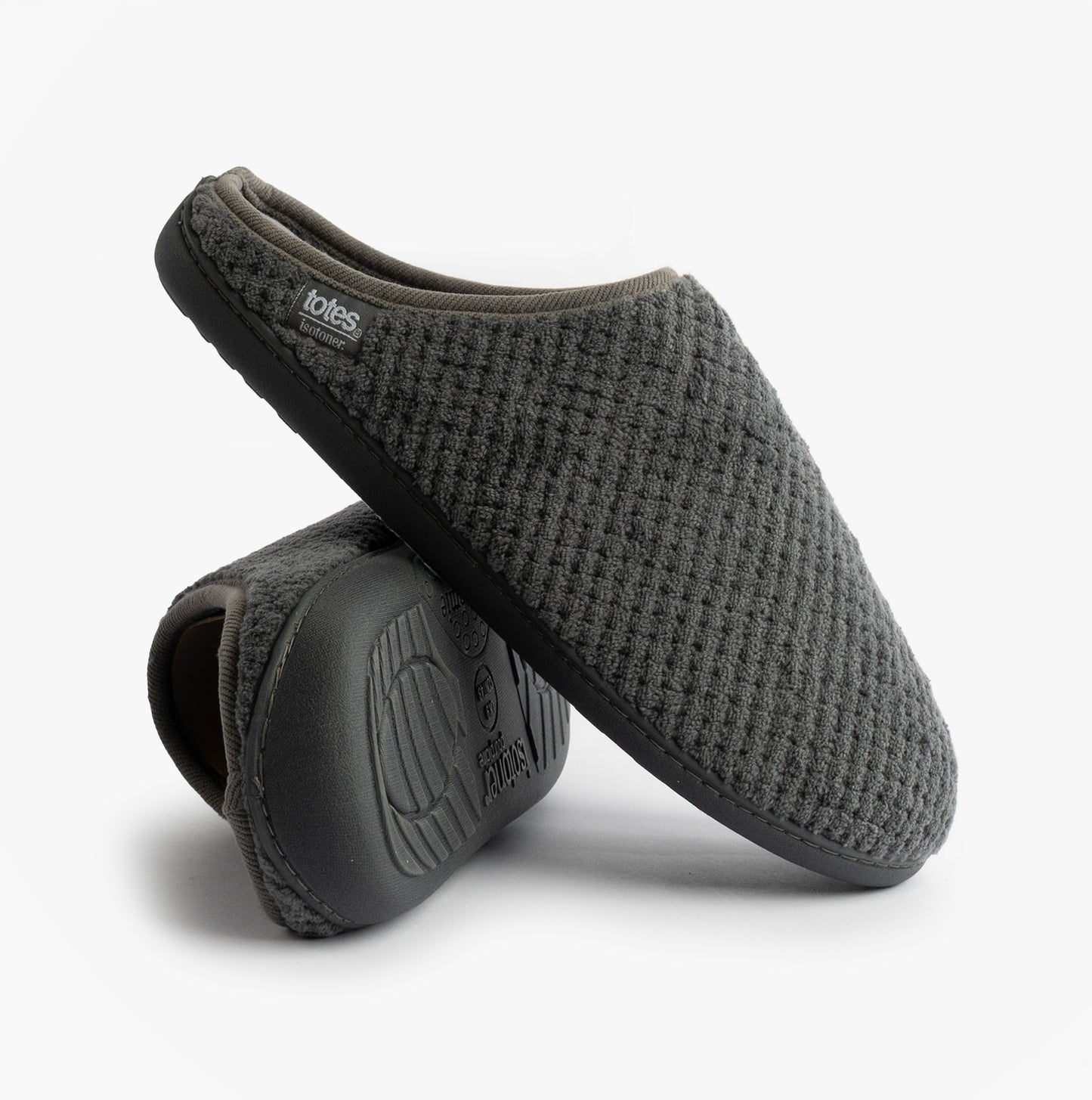 Totes Isotoner SWEPT BACK POPCORN MULE Mens Mule Slippers Grey