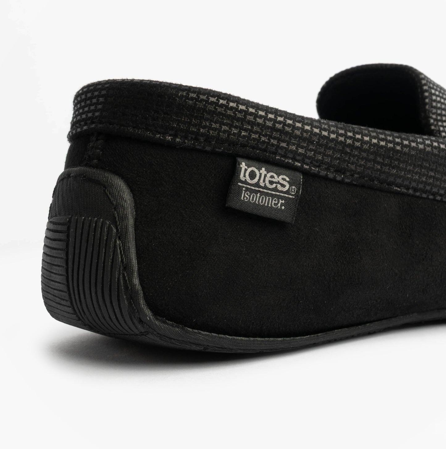 Totes Isotoner SQUARE PATTERNED SMART MOCCASIN Mens Moccasin Slippers Black