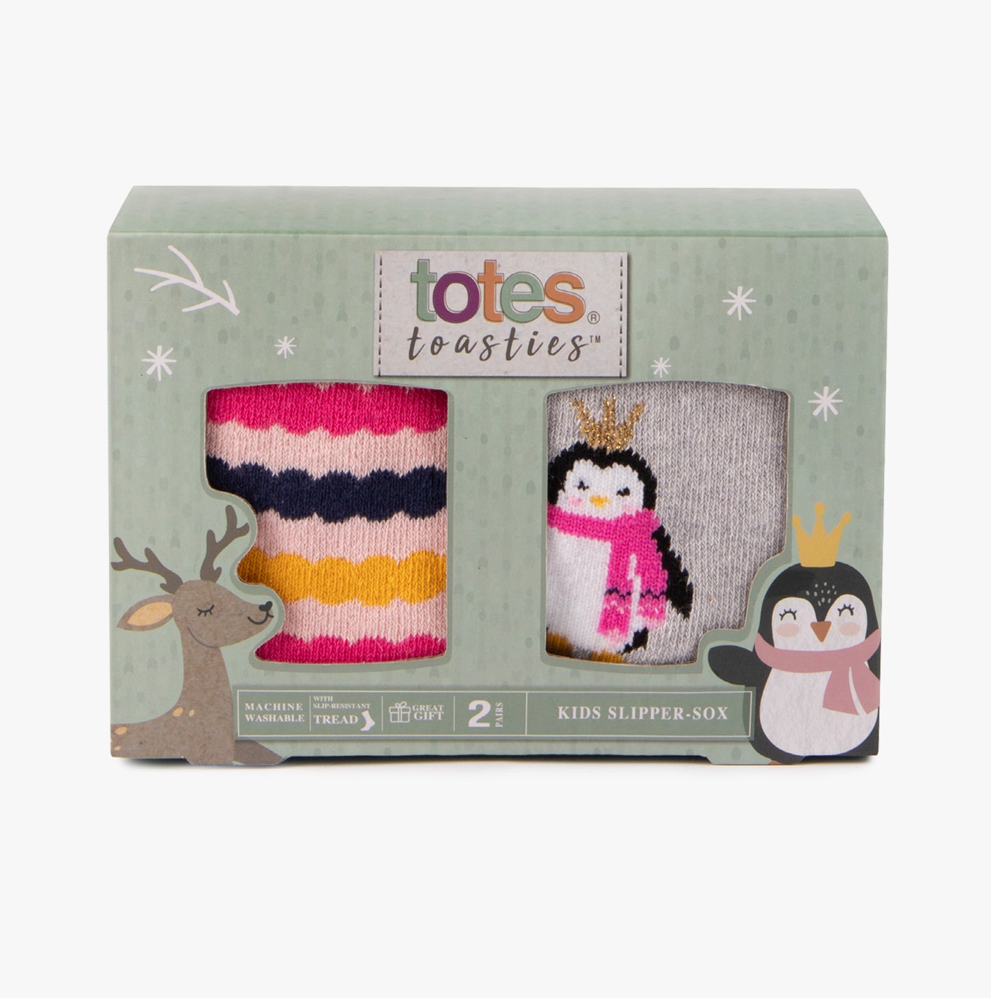 Totes Toasties ORIGINAL Slipper Socks  (Twin Pack) Unisex Kids Socks Penguin / Stripe