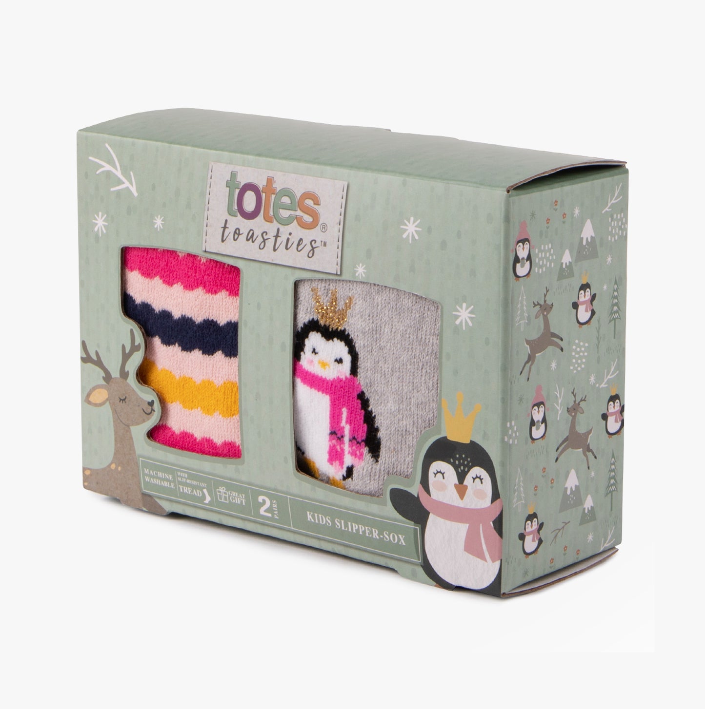 Totes Toasties ORIGINAL Slipper Socks  (Twin Pack) Unisex Kids Socks Penguin / Stripe