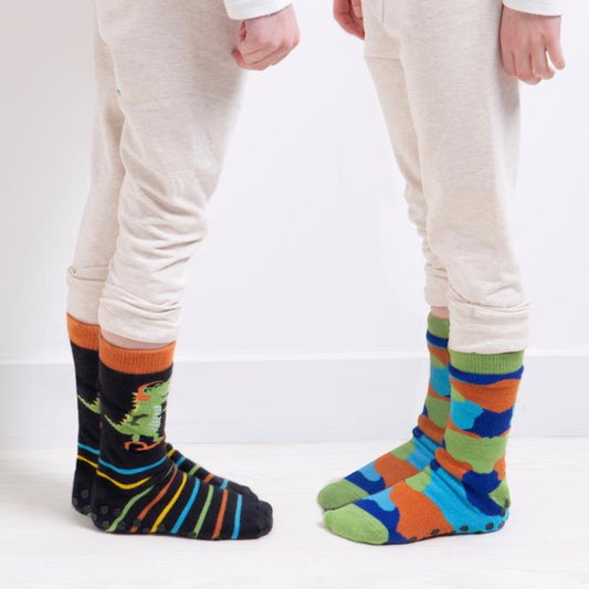 Totes Toasties ORIGINAL Slipper Socks (Twin Pack) Unisex Kids Socks Dino