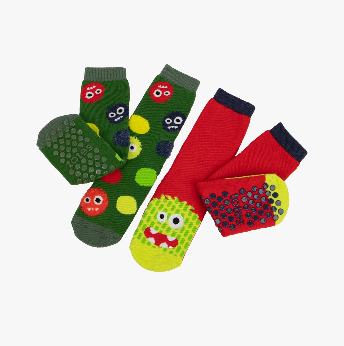 Totes Toasties ORIGINAL Slipper Socks (Twin Pack) Unisex Kids Socks Monster