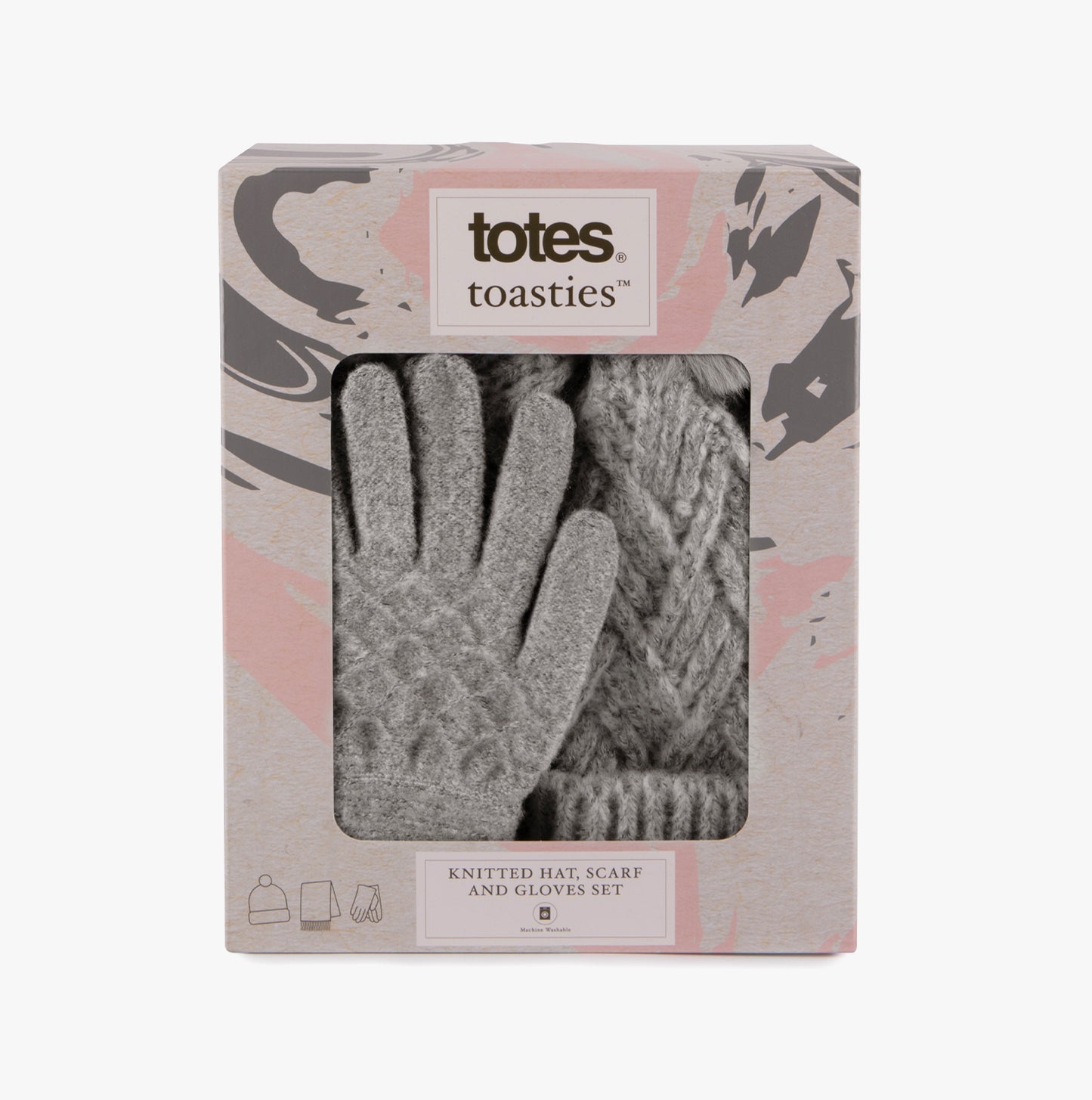 Totes Toasties KNITTED HAT SCARF & MITTEN GIFT SET Womens Grey