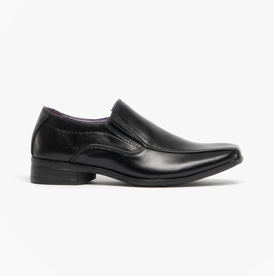 US Brass RAVEN Boys Faux Leather Slip On School Shoes Black