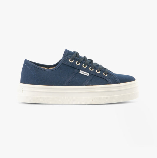 BARCELONA Womens Platform Canvas Trainers Blue