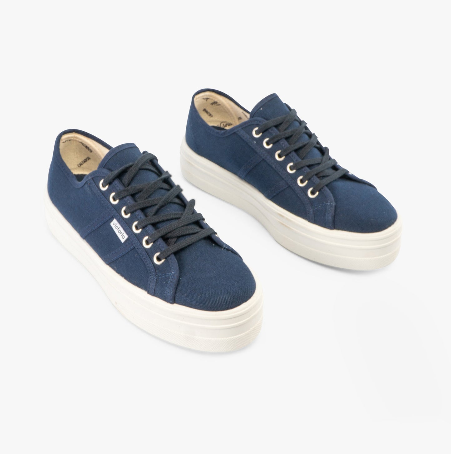 BARCELONA Womens Platform Canvas Trainers Blue