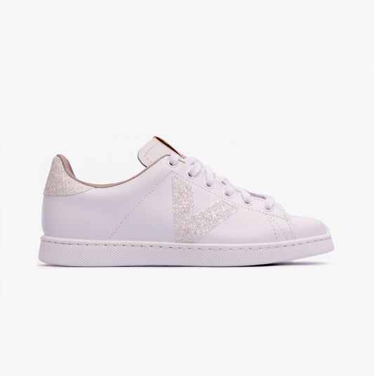 TENIS LEATHER & GLITTER SWIRLS Womens Trainers Blanco