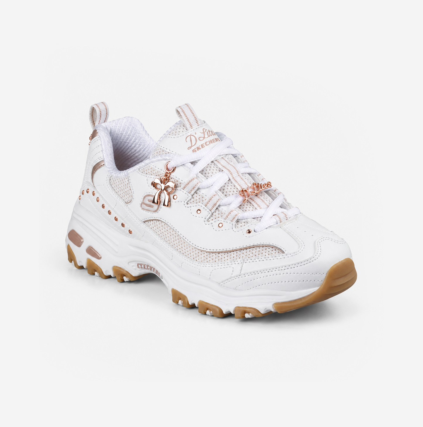 Skechers D'LITES - 20TH ANNIVERSARY Womens Casual Trainers White/Rose Gold