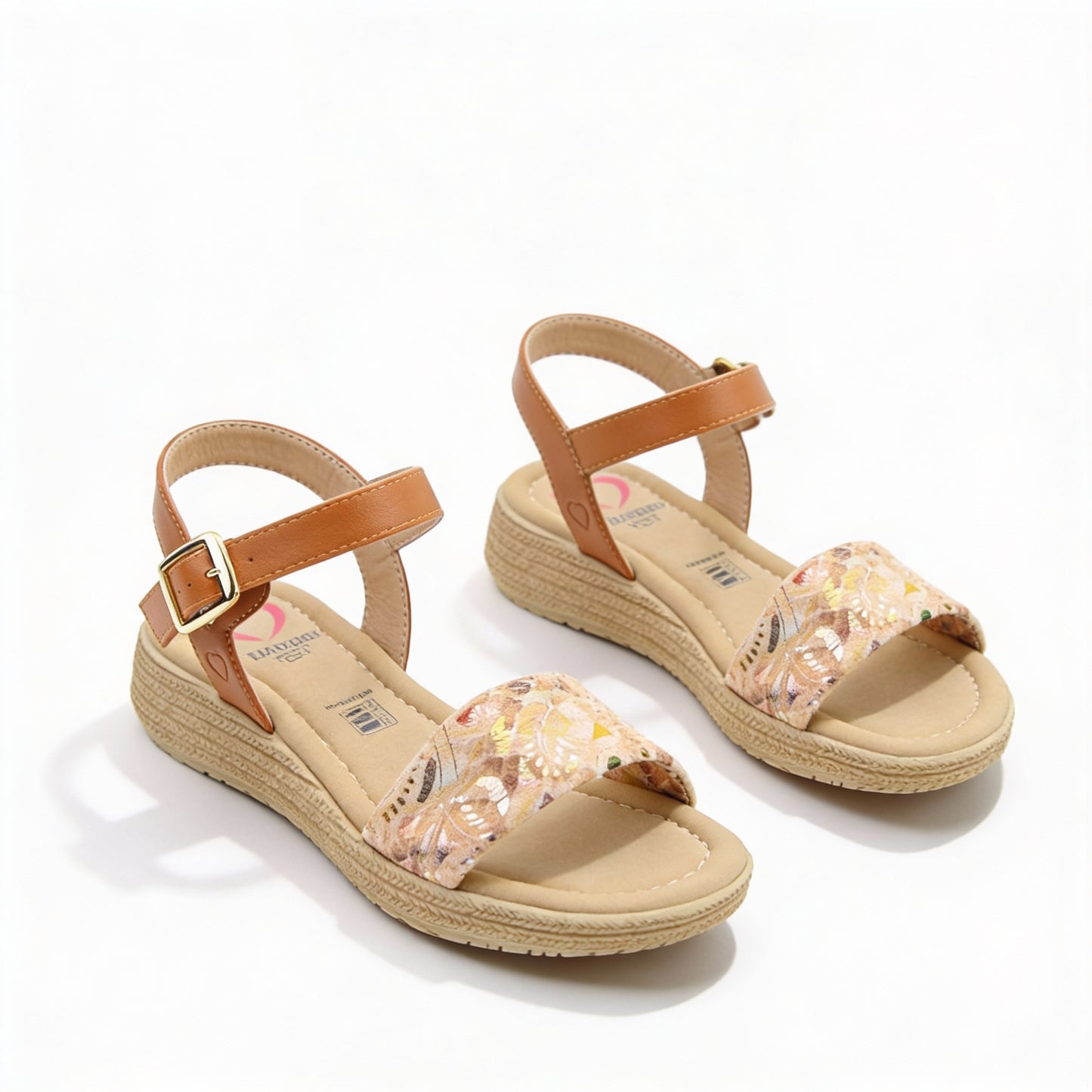 Heavenly Feet SARA Womens Platform  Sandals Tan/Gold Multi