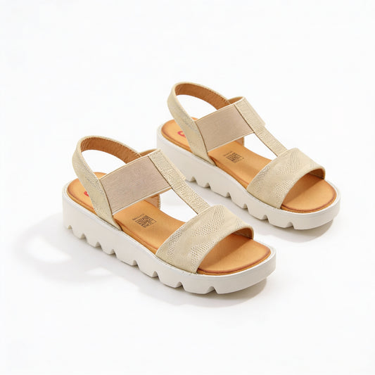 Heavenly Feet RITZ SHIMMER Womens Slingback Sandals Beige/Gold