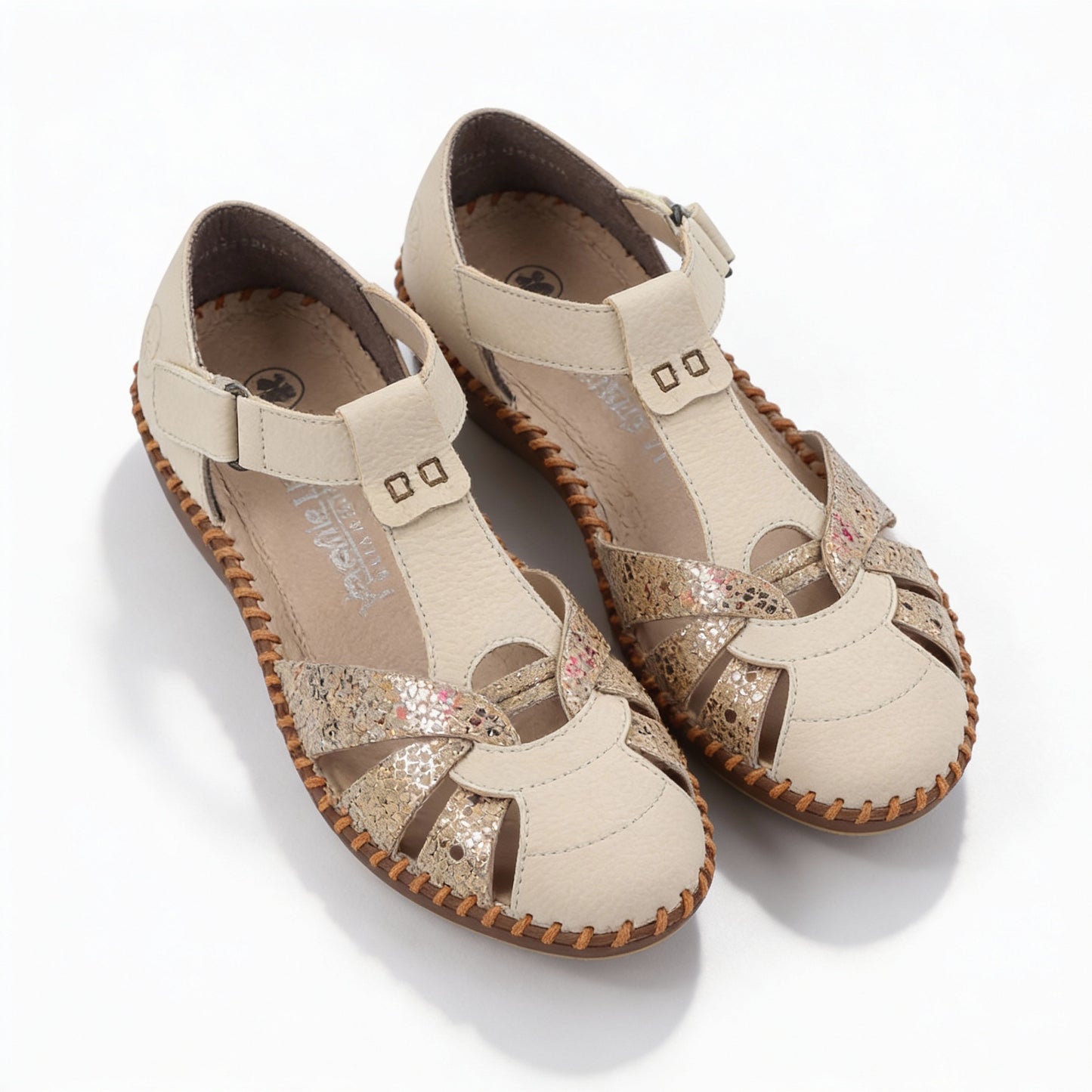 Rieker M1655 Womens Ankle Strap Sandals Cream