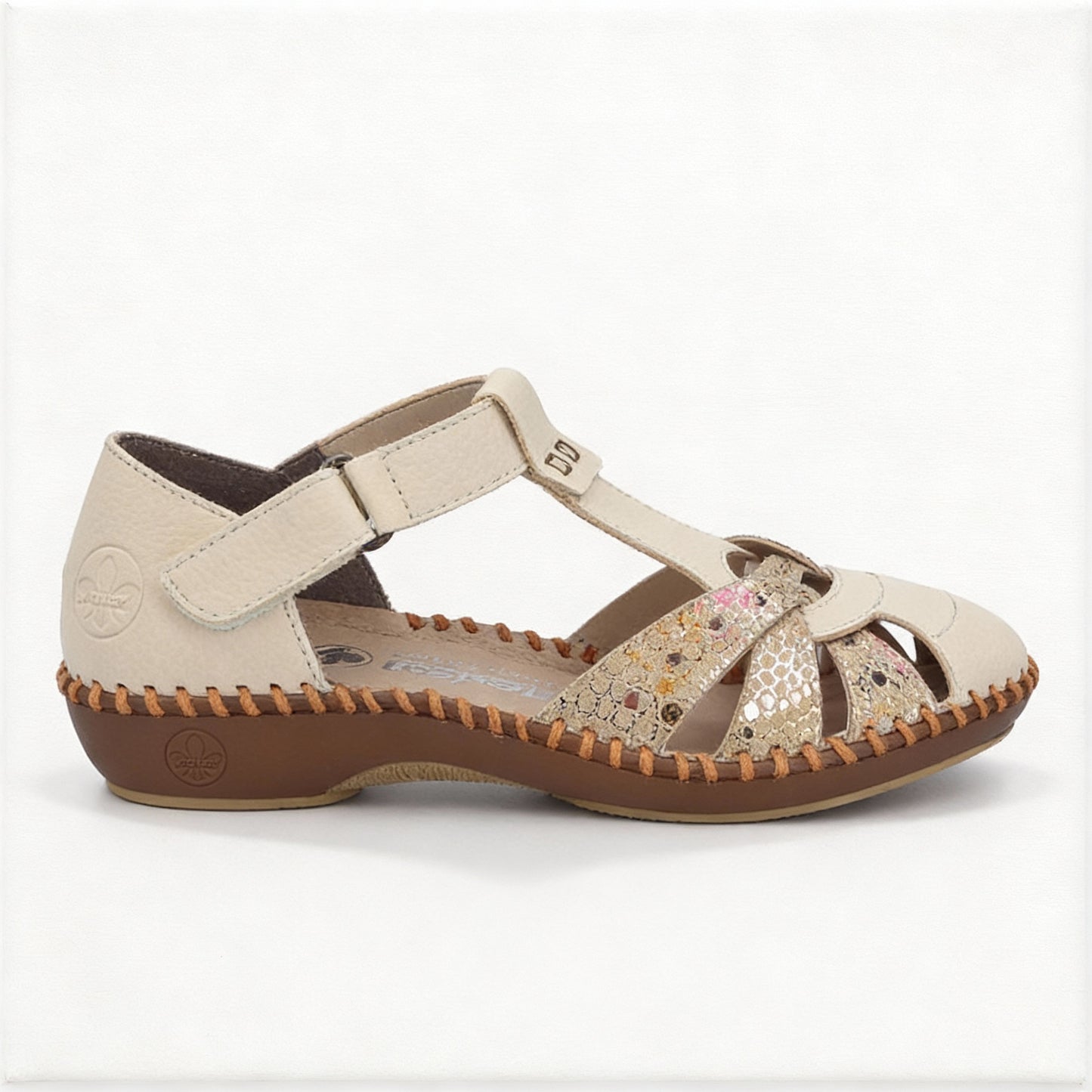 Rieker M1655 Womens Ankle Strap Sandals Cream